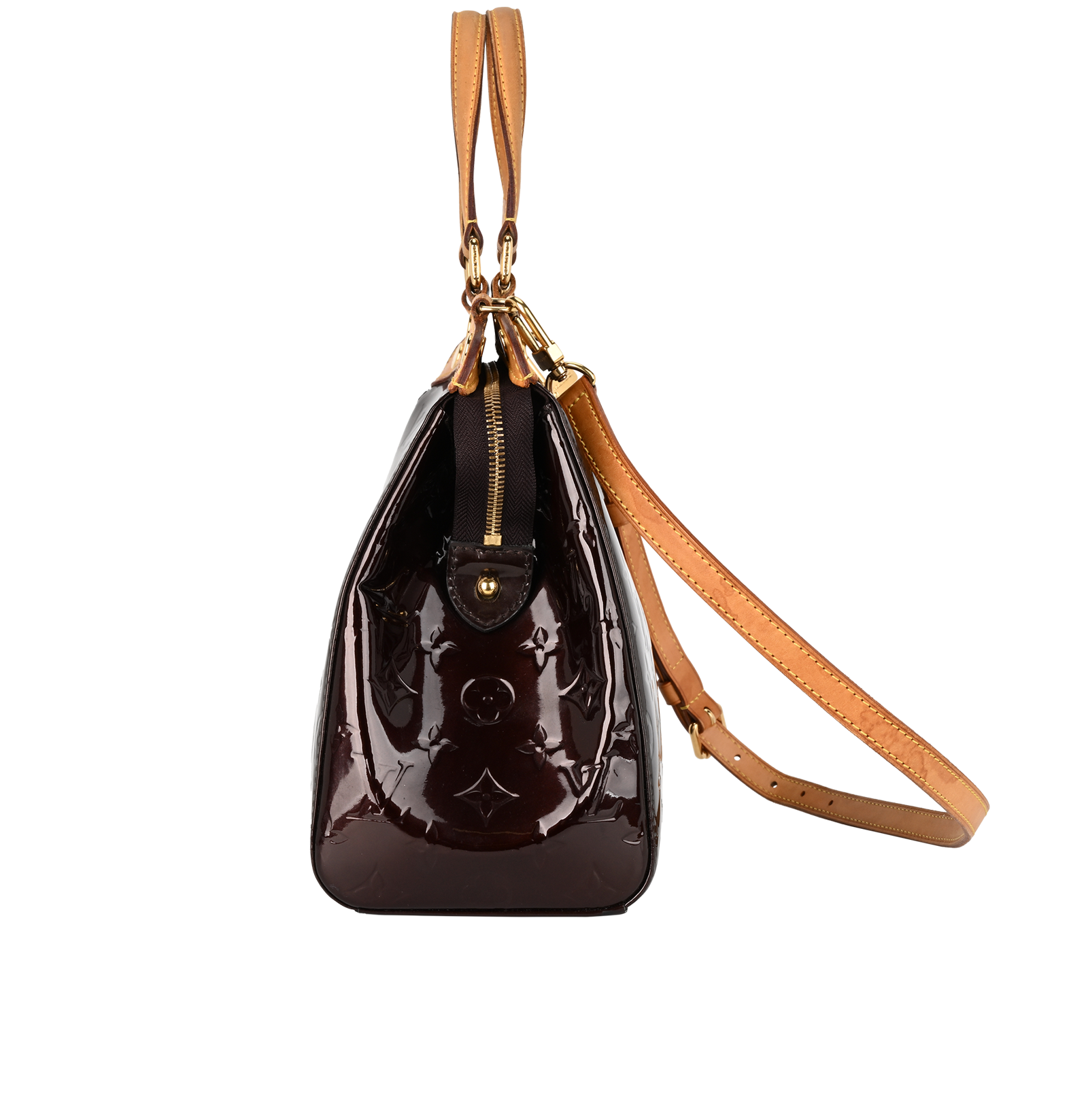 Brea MM, &pound;595, Handbags, Burgundy, Patent Leather, Bottom view